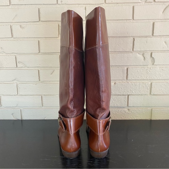 Joseph Italian Made Brown Leather Tall Boots Perforated Size 11 N Equestrian NEW - Picture 5 of 10